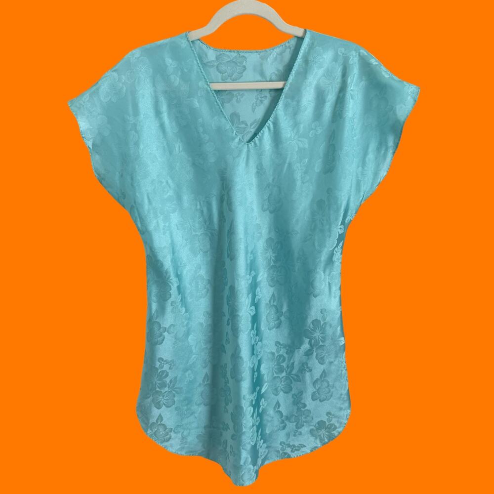 90's vintage aqua blue silky satin lingerie slip dress MEDIUM